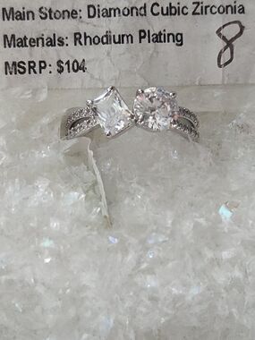 "Diana Ring" Rhodium-Plated Cubic Zirconia Double-Stone Ring - Size 8
